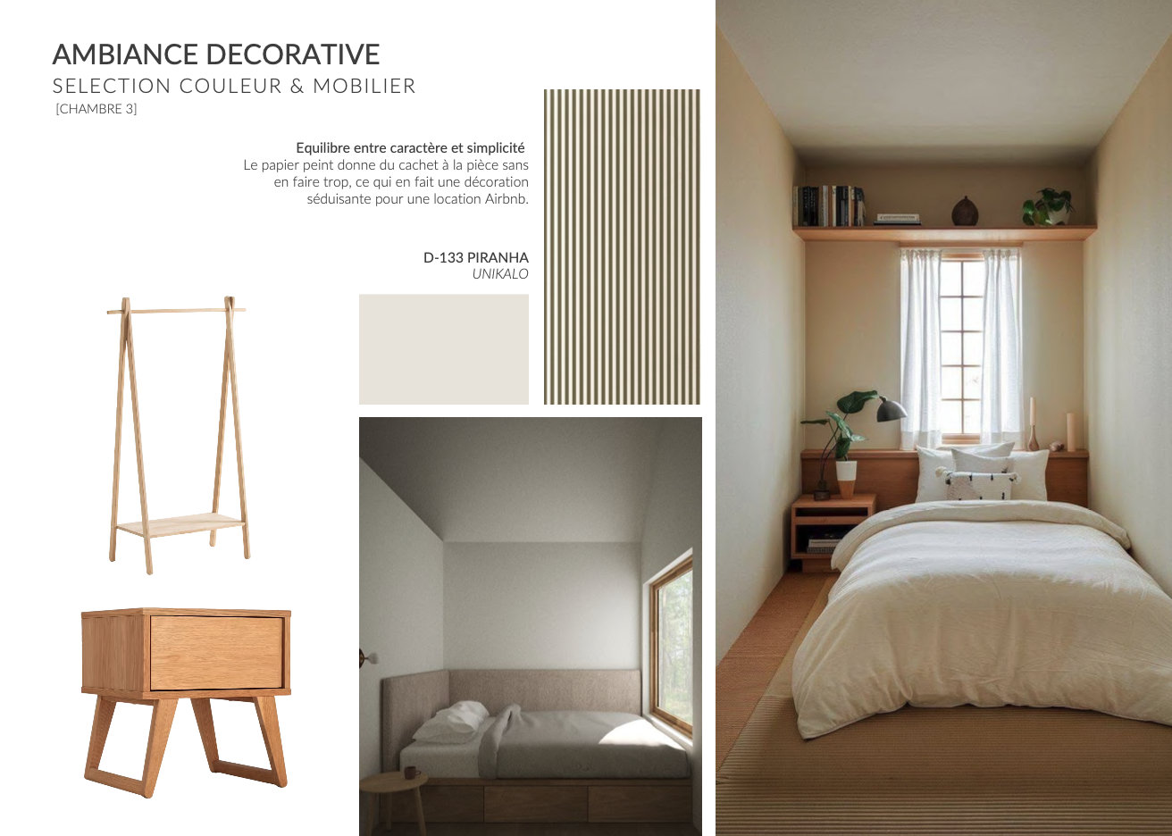 Moodboard de la rénovation d'une chambre d'une maison pour la location courte durée