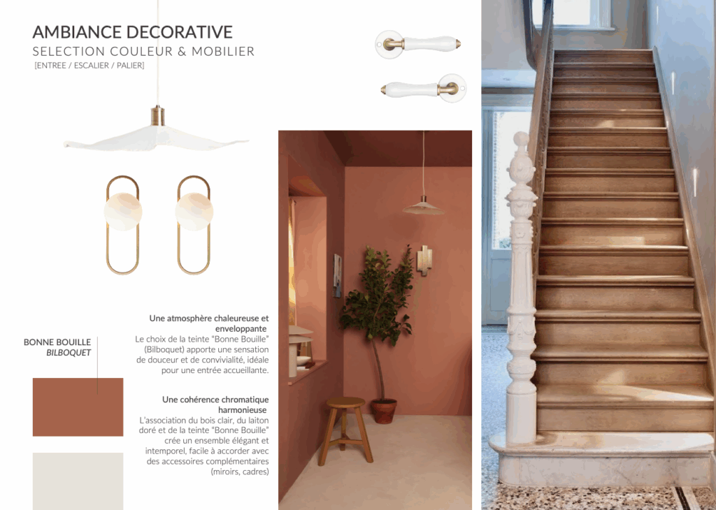Moodboard de la rénovation d'une entrée de maison pour la location courte durée